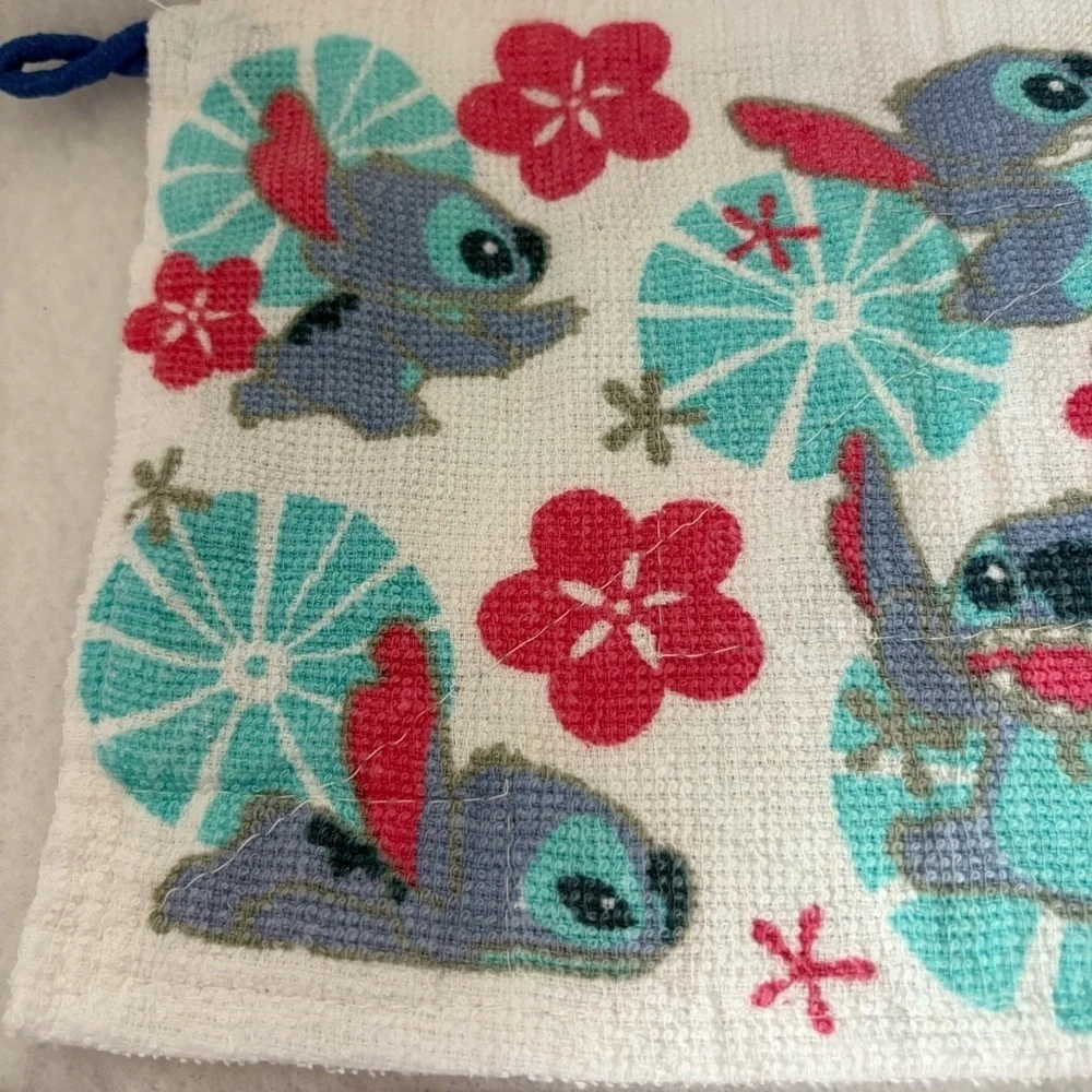 Set of 2 STITCH Small Hand Towels White Blue Disney Japan Floral Print